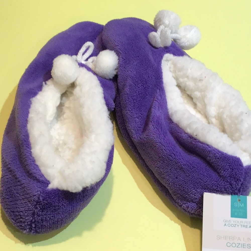 Purple and white Sherpa lined slippers
